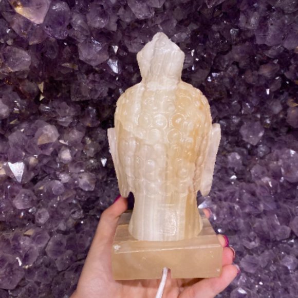 Amber Onyx Buddha Head Lamp with Bulb and Cord, Fun Lights, Unique Lighting, Art - Picture 4 of 9